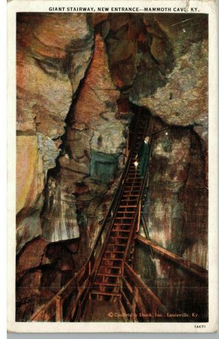 Vtg 1934 Postcard Giant Stairway,  Entrance - - Mammoth Cave,  Ky.