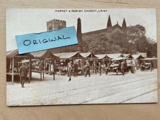 Vintage Postcard - Lancashire - Market & Parish Church,  Leigh - - Cars,