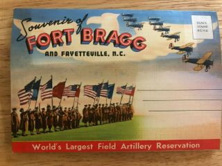 Vintage Fort Bragg Nc Souvenir Fold Out 18 Postcards - Ww2 -