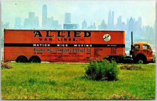 Vintage 1960s California Advertising Postcard Allied Van Lines Moving Van L.  A.
