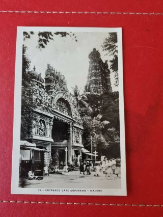Entrance Gate To Gopurams,  Madura,  India 1929.  Vintage Real Photo Postcard
