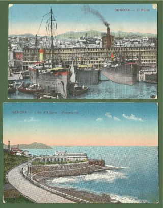 Italy Genova / Genoa Old Postcards Postal History 1915 Harbour And Port Scenes
