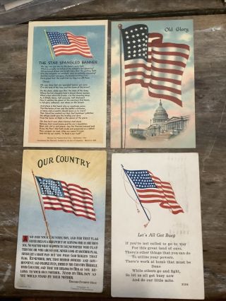 4 Vintage American Flag Patriotic Postcards Old Glory Our Country