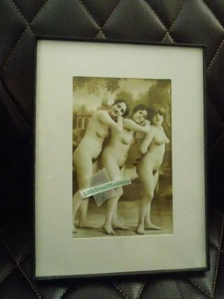Vintage Erotica Nude Threesome Lesbian Couple Picture 6x8 Matted To 4x6 Framed