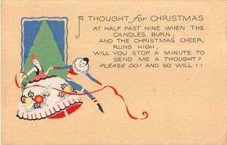 Old Art Deco Christmas Motto Postcard Of Clown & Lady Dancing By Pf Volland - 808