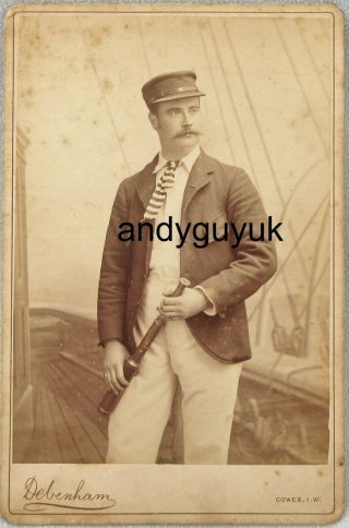 Cabinet Card Sailor Telescope Antique Photo Cowes Isle Of Wight Victorian Ship