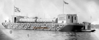 1920s Nyc Floating Gas Station Beacon Oil Colonial Gas Yacht Film Photo Negative