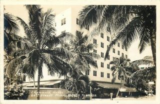 Miami Beach Florida - Cromwell Hotel Real Photo Postcard Exterior Vintage View
