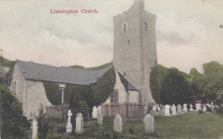 Llanstephan Church.  Old Colour Print Postcard In Gc.  But No Date