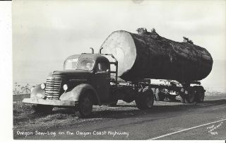 Postcard Rppc Oregon Saw Log On Oregon Coast Highway - Vintage Truck