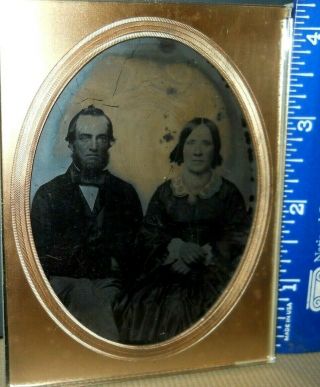 Quarter Plate Ambrotype Of Young Couple With Cover Glass,  Brass Mat