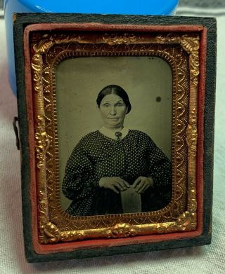 9th Plate Tintype Photo Of A Woman Holding A Book