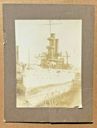 Cabinet Photo Uss Battleship Iowa At Portland Oregon Dock July 4,  1897