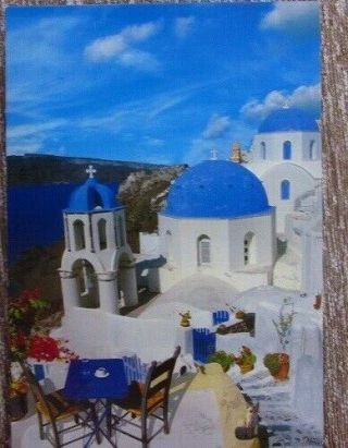 Greek Old Photo Postcard Greek Yard Of Santorini With Monastery Churche Caldera