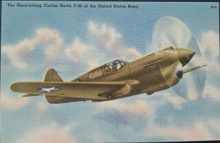 Vintage Linen Postcard Curtiss Hawk P - 40 Airplane United States Army 1940s