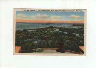 Vintage Post Card - Lock And Dam 13 View From Eagle Point Park - Clinton - Iowa