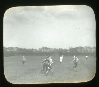 Antique Glass Magic Lantern Slide Young Boys Playing Football,  Victorian Photo