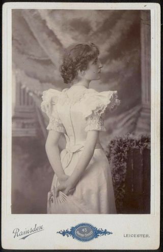 Vintage Cabinet Card: Young Lady With Feather Fan By Ramsden Granby St Leicester