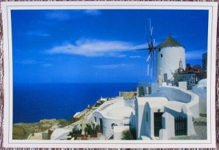 Greek Old Photo Postcard Greek Island Santorini Local Windmill Volcano Seaview