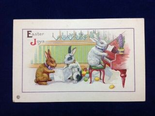 Vintage Easter Joys Bunny Rabbits Playing Piano - Stecher Lith Co