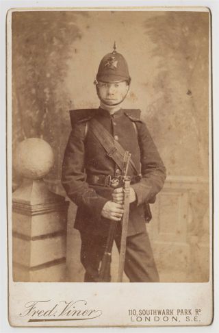 Military Cabinet Card - Soldier With Home Service Helmet By Fred.  Viner Of London