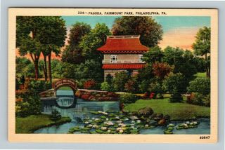 Philadelphia Pa,  Pagoda,  Fairmount Park Vintage Linen Pennsylvania Postcard