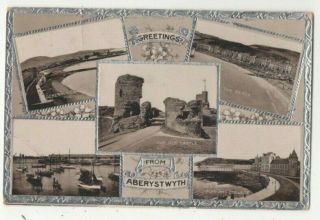 Aberystwyth Harbour Old Castle Pier College Beach 1940 Postcard 364c