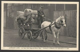 Postcard London Life An East End Rag And Bone Man Horse And Cart Vintage