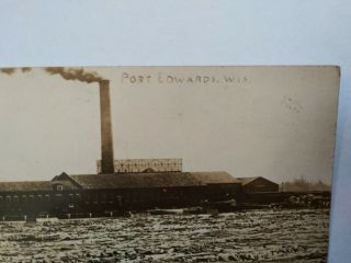Vintage RPPC Postcard Port Edwards,  WI Paper Mill Log Filled River 2