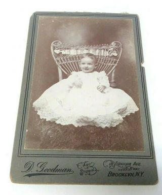 Vtg D.  Goodman Black & White Photo Of A Smiling Baby Infant In White Dress