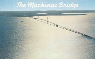 Mackinaw City Mi 1962 Aerial View Of The Mackinac Straits Bridge Vintage Gem 557