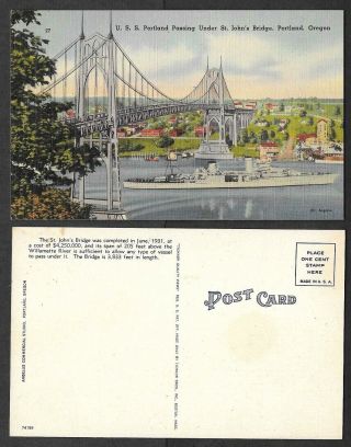 Old Oregon Postcard - Portland - Battleship U.  S.  S.  Portland,  Bridge