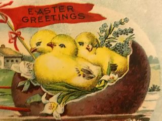 VINTAGE POSTCARD EASTER Yellow Chicks In Egg Floating On River Early 1900s 3