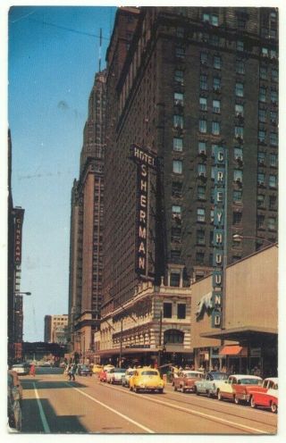 Chicago Il Hotel Sherman Randolph Street Old Cars Postcard Illinois