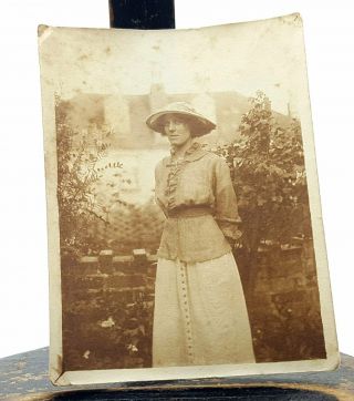 Antique 1910s Photo Snap Shot Portrait Of Young Woman.
