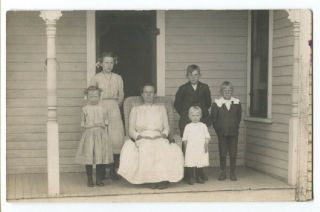 102320 Vintage Rppc Real Photo Postcard Mother And 5 Children On Porch