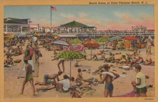 Postcard Beach Scene At Point Pleasant Beach,  N.  J.  Vintage