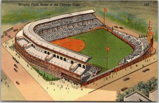 Vintage 1949 Chicago Cubs Illinois Postcard Wrigley Field Stadium Air View Linen