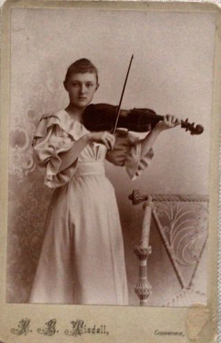 Vintage Cabinet Card Photo - Young Girl Playing Violin