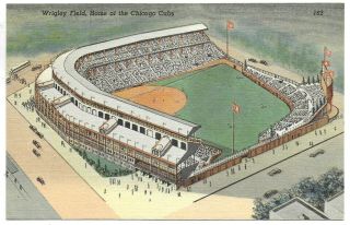 (5499) Old Linen Postcard Cubs Baseball Game Wrigley Field Chicago Illinois
