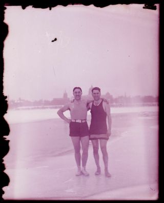 (1) Early 1900s Antique Glass Negative - 2 Men On Shore Of River,  Harrisburg Pa.  ?