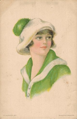 Winter Fashion Green Clothing Lady Vintage Postcard 06.  56