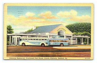 Vintage Postcard Greyhound Post House Lincoln Highway Bedford Pa 1944 H8
