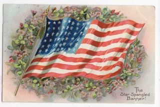 041721 Vintage Tuck Decoration Memorial Day Postcard Star Spangled Banner Flag