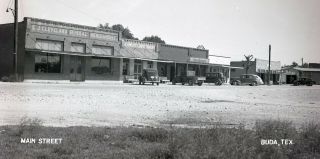 Vintage B&w Photo Negative - Buda,  Texas - Street Scene & Storefronts & Cars