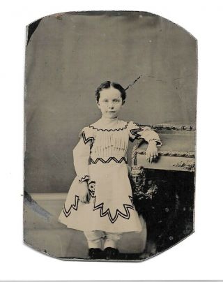 Vint 1860s Tintype Photo Odd Looking Girl In Civil War Era Dress Dwarf