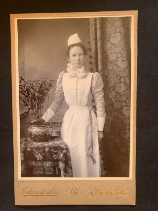 Antique Cabinet Card Portrait Photograph Of A Nurse By Gibson & Sons,  Nottingham
