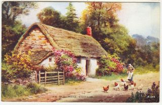Old Manx Cottage,  Isle Of Man - Valentines Artcolour A194 - 1940s Era Postcard