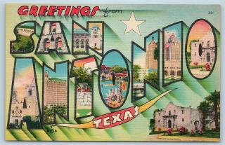 Postcard Tx Large Letter Greetings From San Antonio Texas Vintage Linen P8