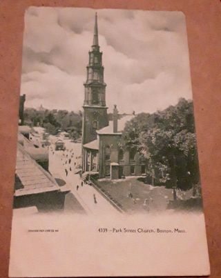 Vintage 1908 Boston Mass.  Park St.  Church Postcard Posted Handwritten Message